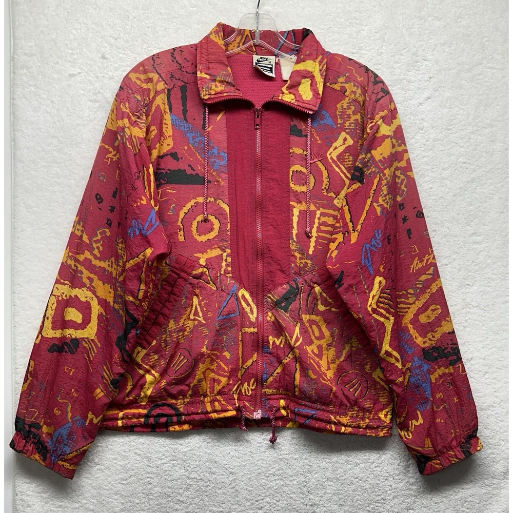 Nike Elite Womens Size L? Red Vintage 90s Printed Full Zip Bomber Jacket (U4)